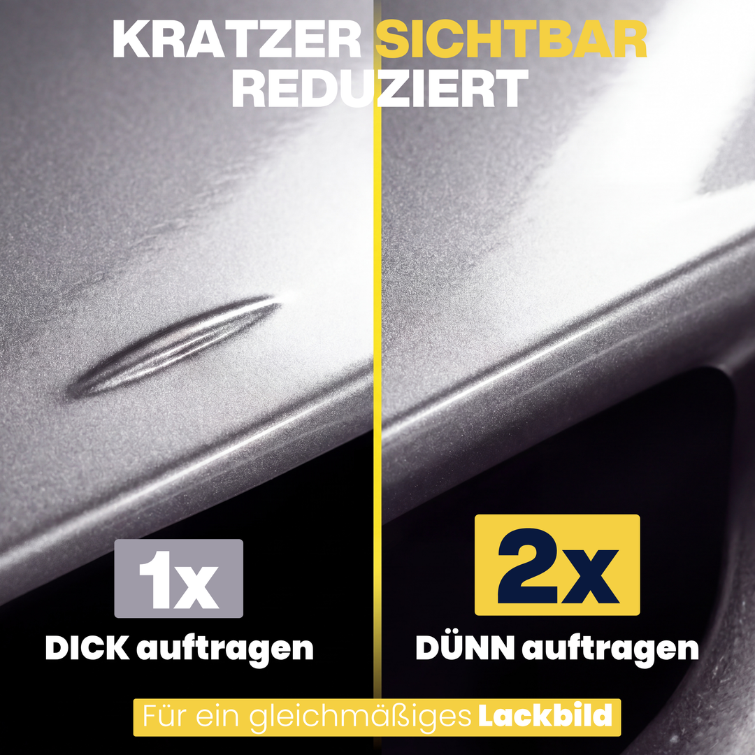 Silberner Metallic-Lack wird auf einen Kratzer an einer Alufelge aufgetragen
