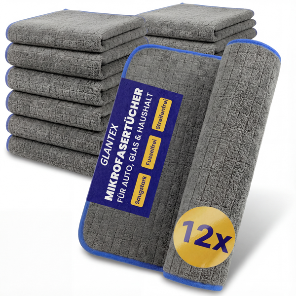 GLANTEX Allrounder Mikrofasertücher 380 GSM, 40x40 cm – 12 Stück