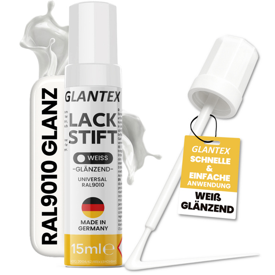 GLANTEX Lackstift Weiß Glänzend RAL 9010 mit 15 ml Inhalt